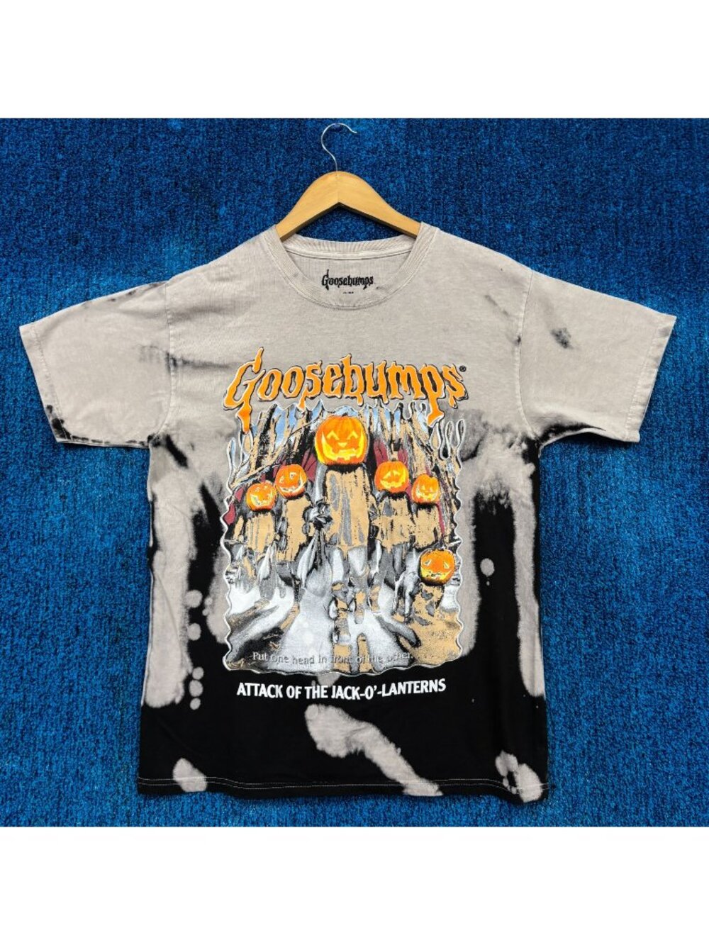 Goosebumps Gray/Black Attack Of The Jack O Lanterns Horror Tie-Dye T-Shirt Size